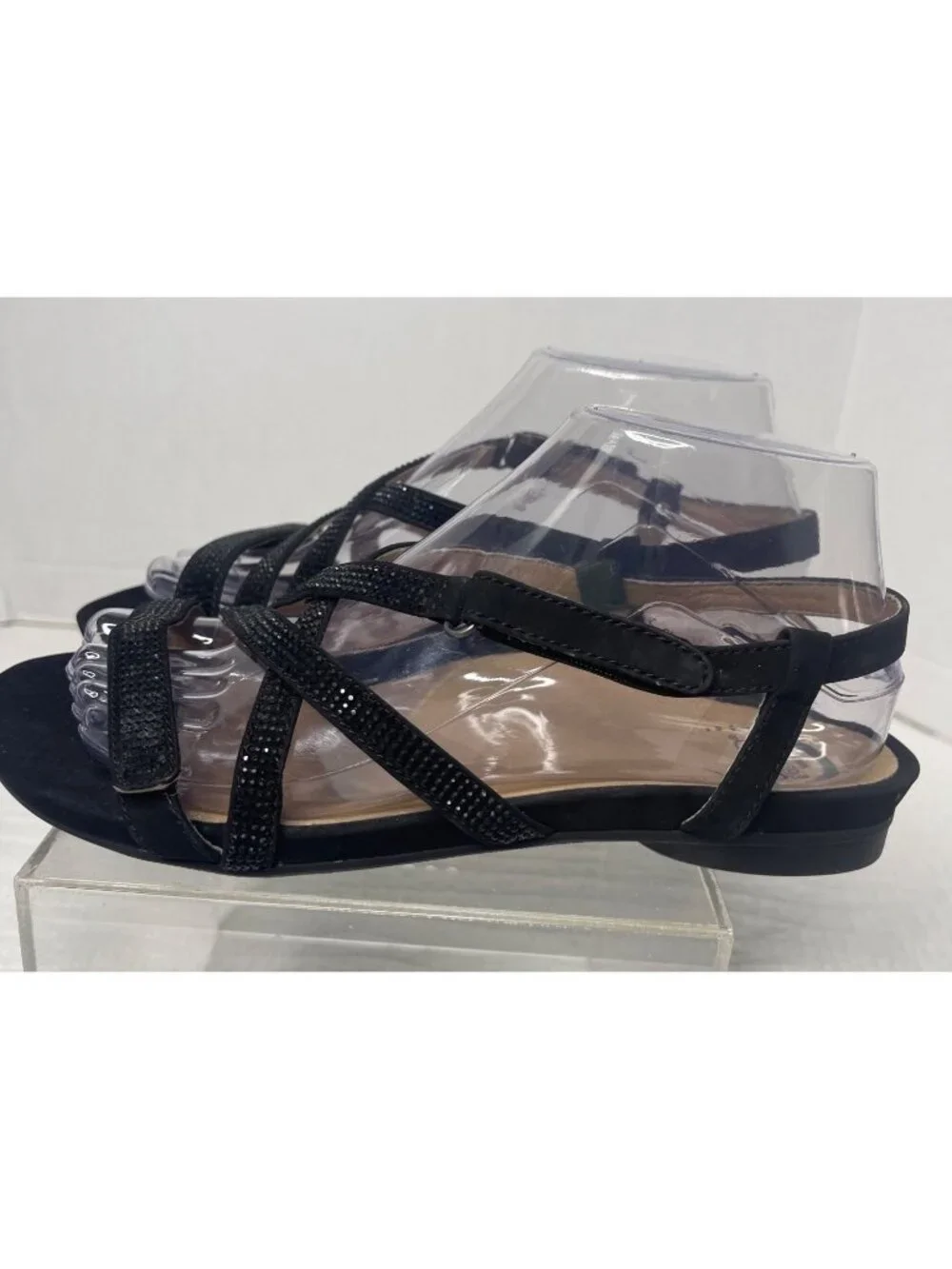 NEW Abeo BIO System Sylvie Strappy Leather Sandals 8N Rhinestone Black Comfort